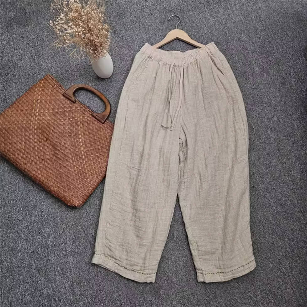 Spring Retro Linen Patchwork Thin Casual Soft Loose Pants