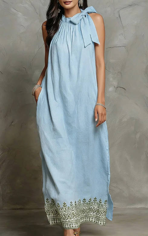 Summer Casual Round Neck Floral Sleeveless Loose Long Dress