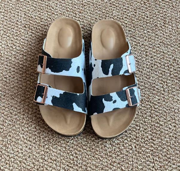 Retro Women Horsehair Open Toe Suede Leather Casual Slide Mule Sandals