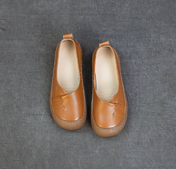 Spring Genuine Leather Casual Round Toe Slip-On Flats