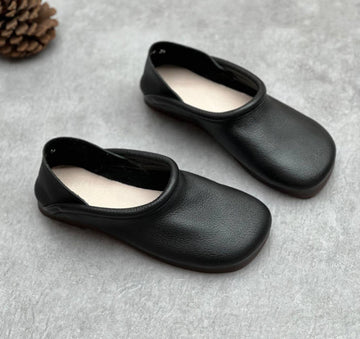 Retro Genuine Leather Square Toe Flat Sole Slip-On