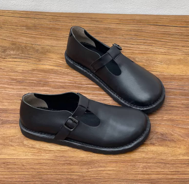 Retro Leather Vintage Round Toe Casual One Straped Flats