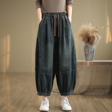 Babakud Women Autumn Retro Loose Denim Harem Pants