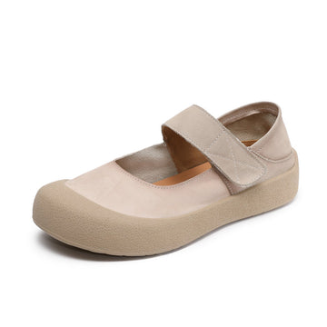 Patchwork Leather Rubber Shallow One Straped Velcro Soft Sole Flats