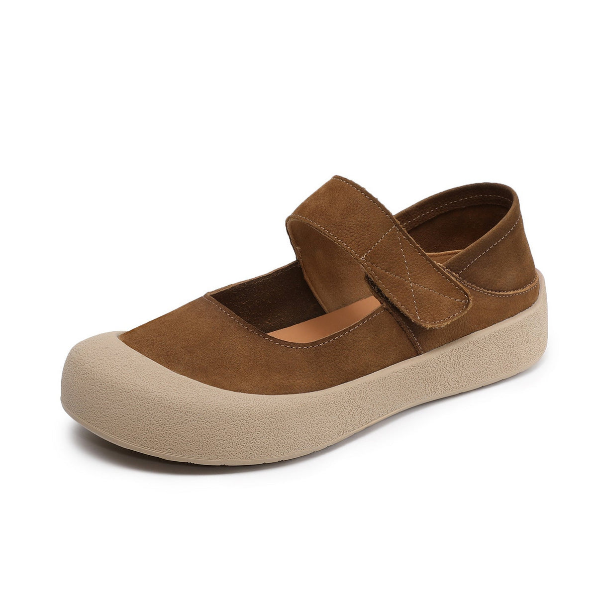 Patchwork Leather Rubber Shallow One Straped Velcro Soft Sole Flats