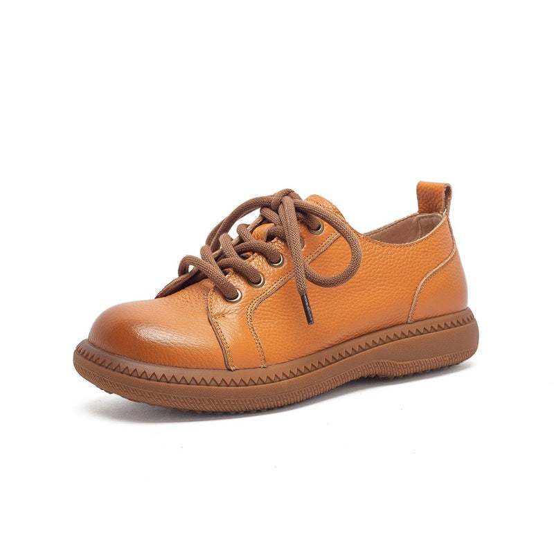 Top Genuine Leather Round Toe Simple Trendy Soft Sole Flats