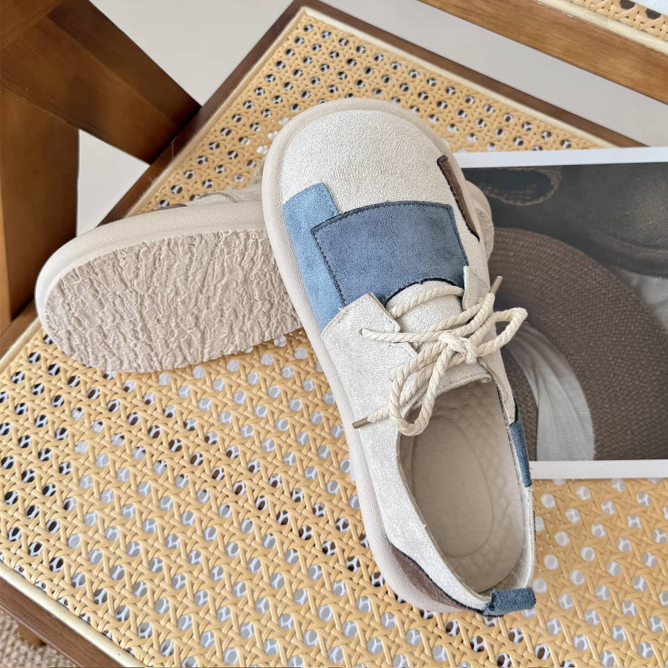 Autumn Retro Sueded Round Toe Patch Casual Lace-Up Flat Shots