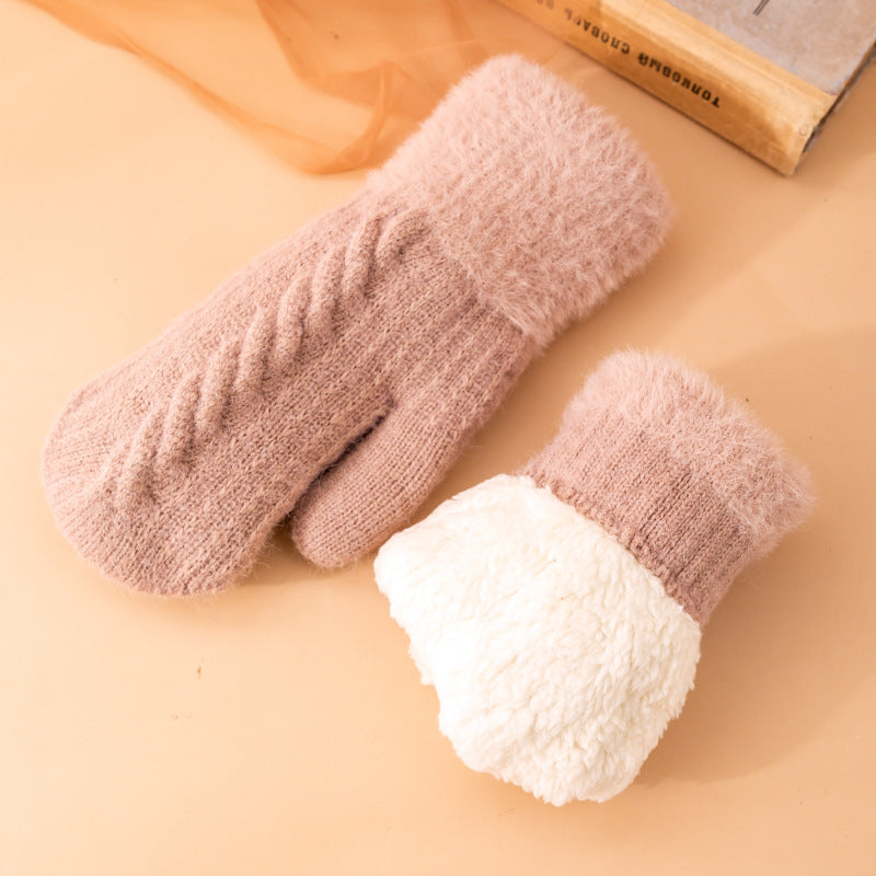 Winter Warm Knitted Patchwork Cotton-In Soft Thick Mittens