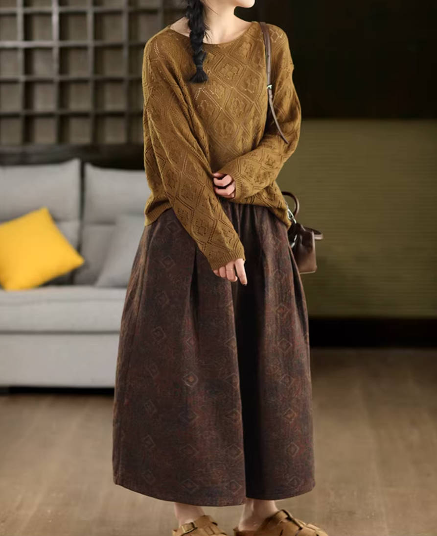 Spring Cotton Hallow Round Neck Thin Knitted Loose Top