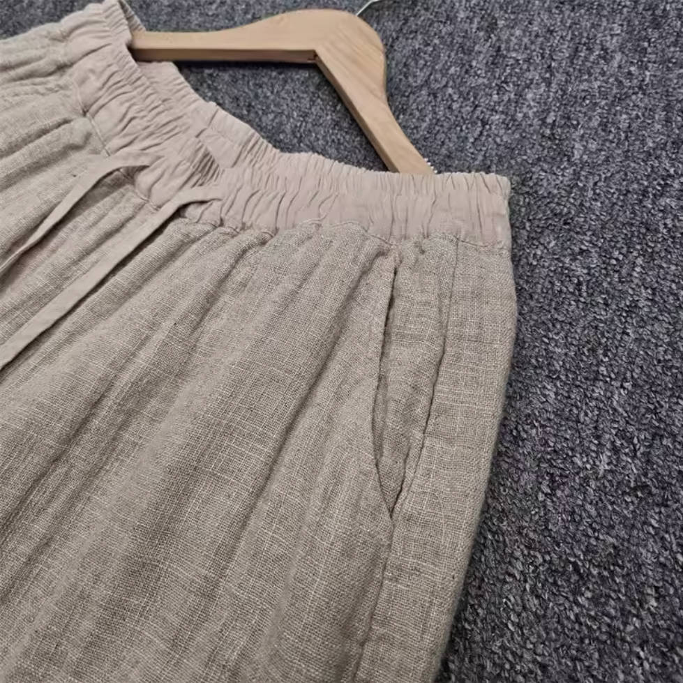 Spring Retro Linen Patchwork Thin Casual Soft Loose Pants