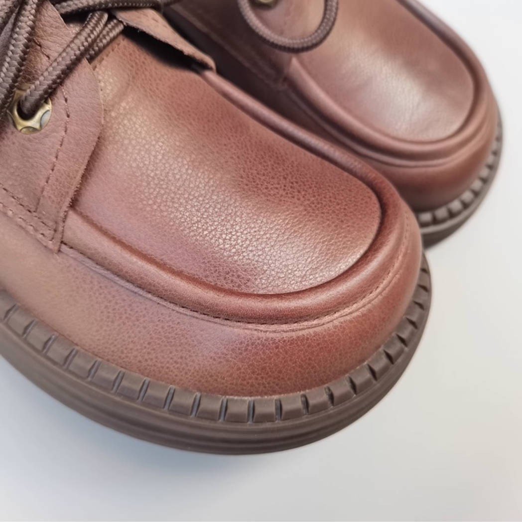 Retro Top Leather Wide Toe Soft Sole Chunky Lace-Up Slip-On Shoes