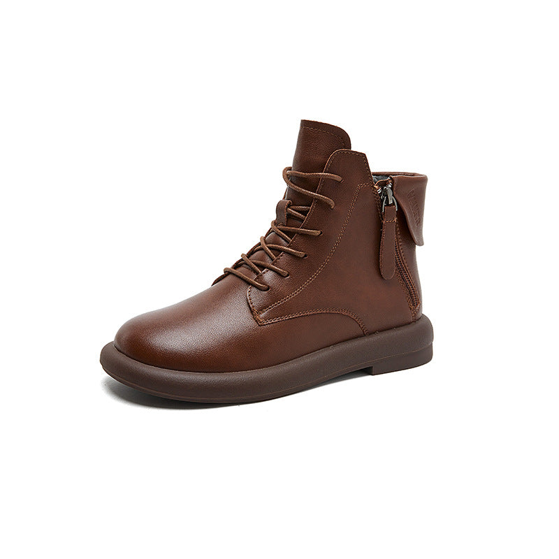 Soft Sole Top Leather Round Toe Zipper Casual Ankle Boots