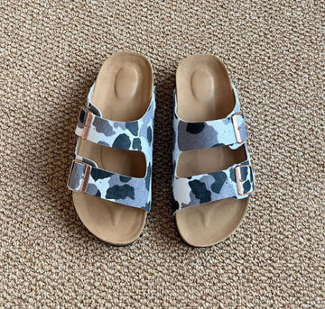 Retro Women Horsehair Open Toe Suede Leather Casual Slide Mule Sandals
