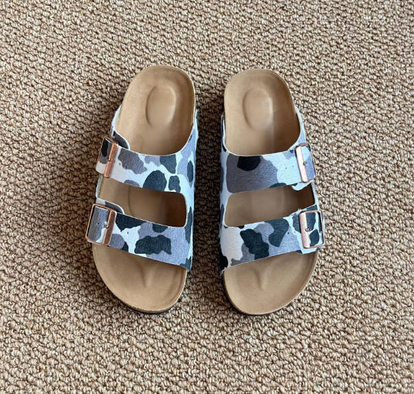Retro Women Horsehair Open Toe Suede Leather Casual Slide Mule Sandals