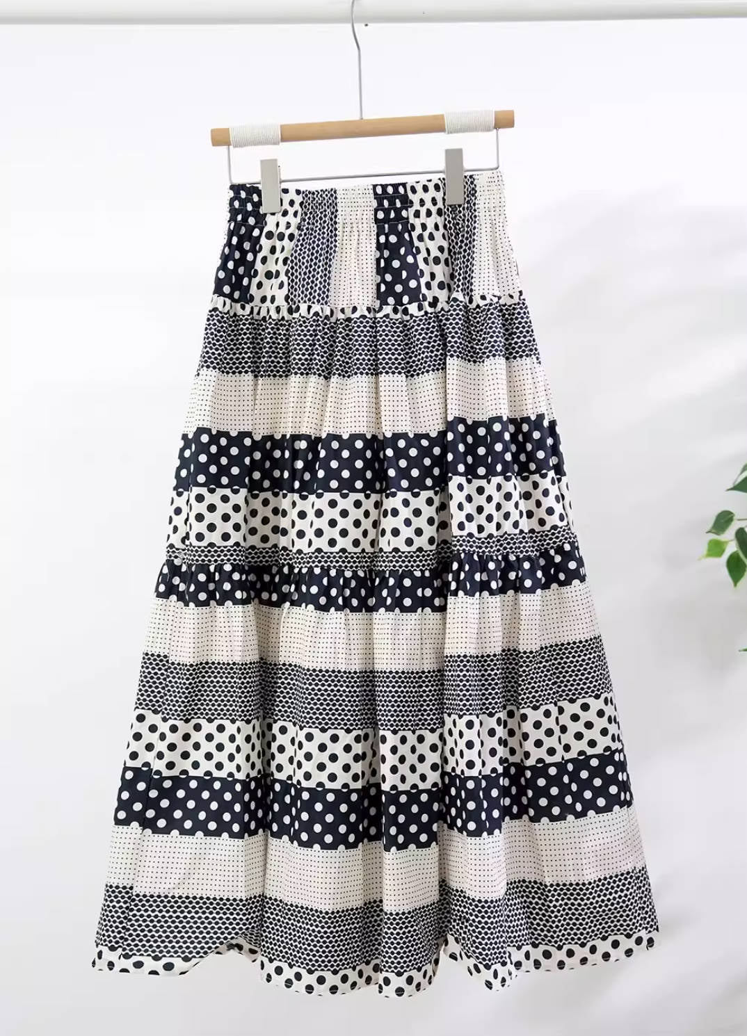 Classic Cotton Polka Dots Color Block Elegant Holiday Skirt