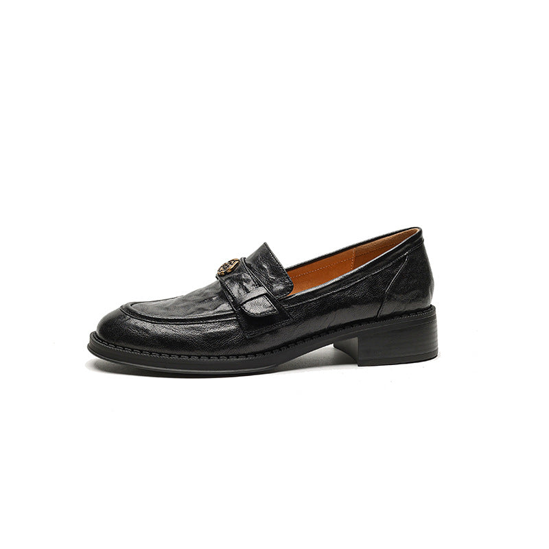 Vintage Sheepskin Leather Camellia Chunky Loafer Shoes
