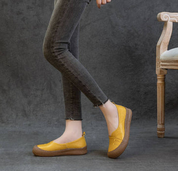 Spring Genuine Leather Casual Round Toe Slip-On Flats