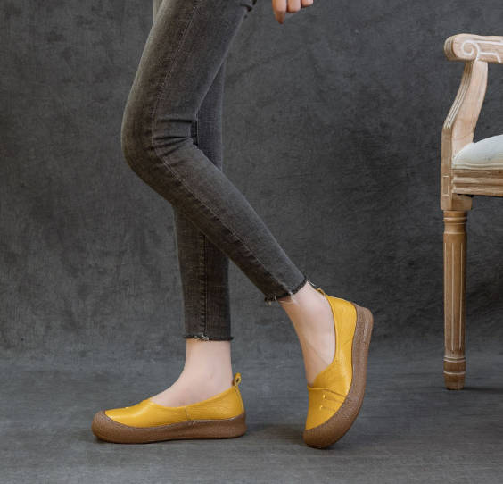 Spring Genuine Leather Casual Round Toe Slip-On Flats