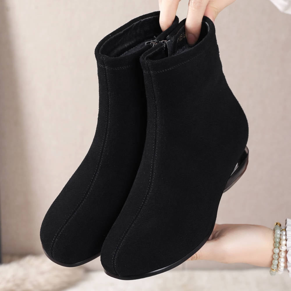Top Leather Retro Sueded Round Toe Comfortable Low Heel Boots