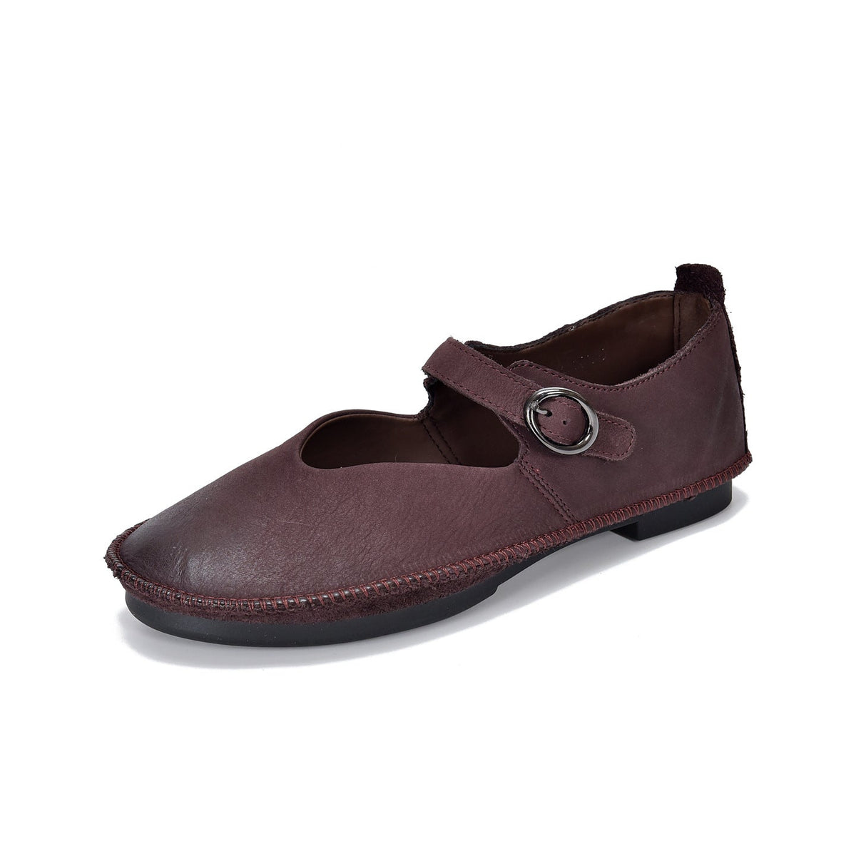 Spring Genuine Leather Round Toe One Straped Versatile Flat Shoes