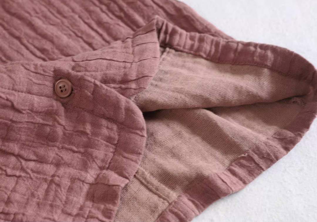 Retro Linen V-Neck Wrinkled Solid Color Single-Breasted Shirt