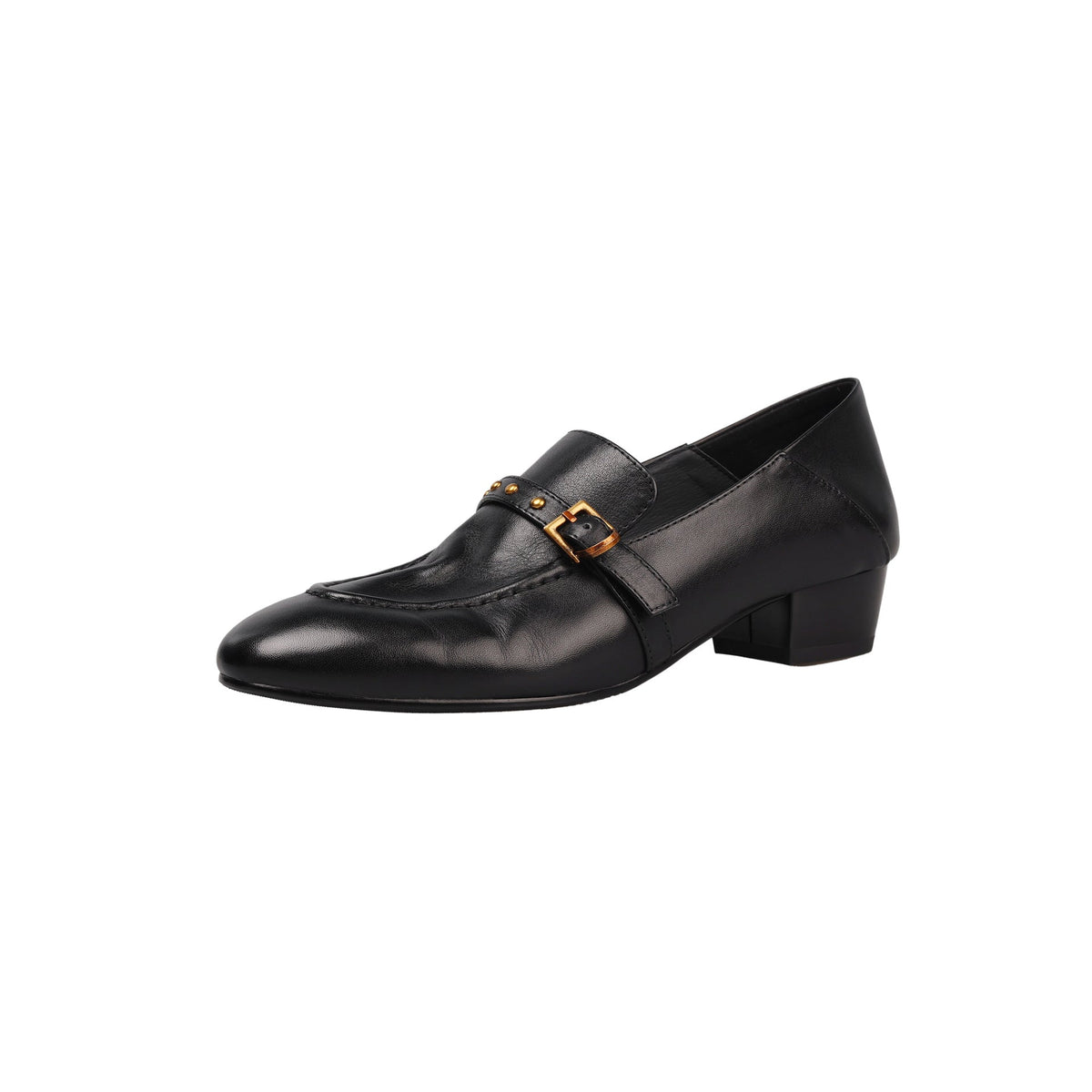 Elegant Top Leather Pointed Toe Chunky Shallow Slip-On Shoes