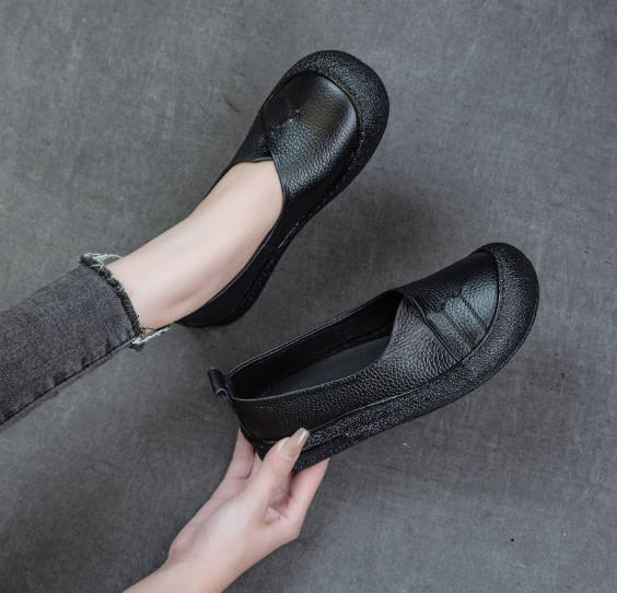 Spring Genuine Leather Casual Round Toe Slip-On Flats