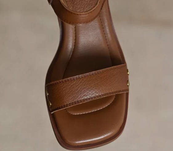 Retro Summer Open Toe Touch Fastener Chunky Heel Soft Leather Sandals