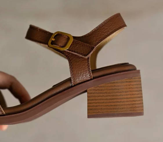 Retro Summer Open Toe Touch Fastener Chunky Heel Soft Leather Sandals