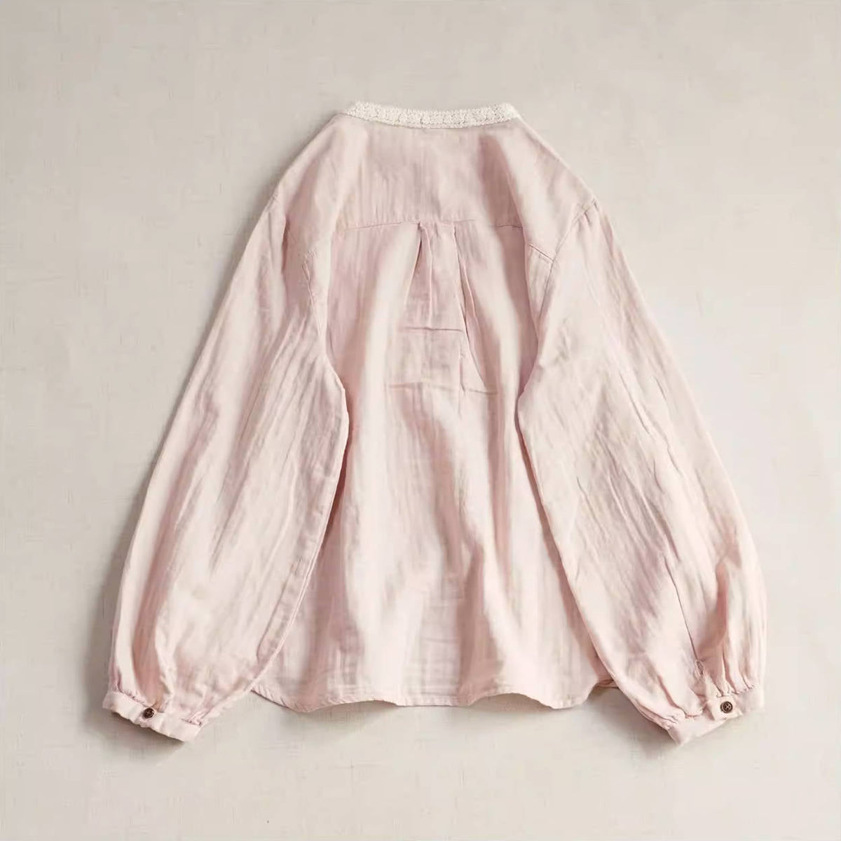 Spring Retro Cotton Round Neck Patchwork Versatile Loose Shirt