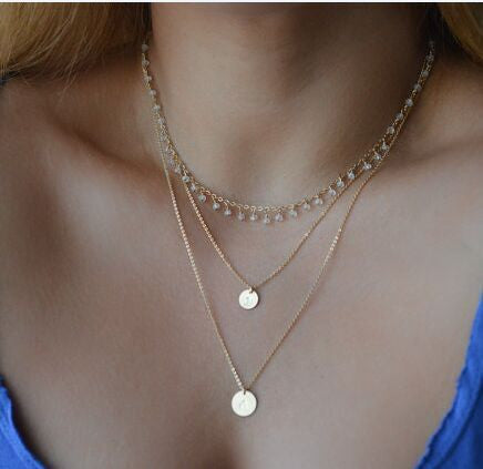 FREE SHIPPING FAUX CRYSTAL BEADS SEQUINS MULTI-LAYERED NECKLACE FOR WOMEN