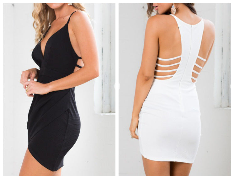 PURE COLOR BODYCON STRAPS IRREGULAR SLIM-FIT DRESS