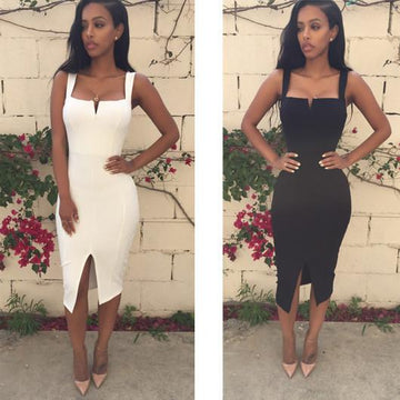 OFF SHOULDER SPAGHETTI STRAP SHEATH DRESS