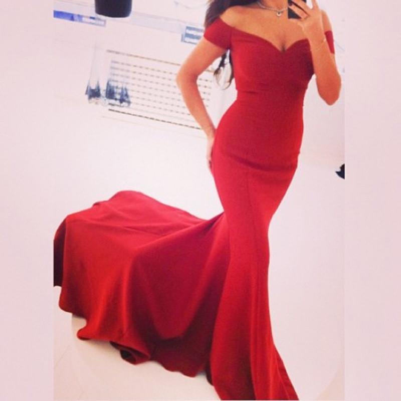 FASHION OFF SHOULDER RED MERMAID LONG PARTY FLOOR LENGTH DRESS