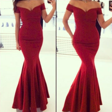 FASHION OFF SHOULDER RED MERMAID LONG PARTY FLOOR LENGTH DRESS