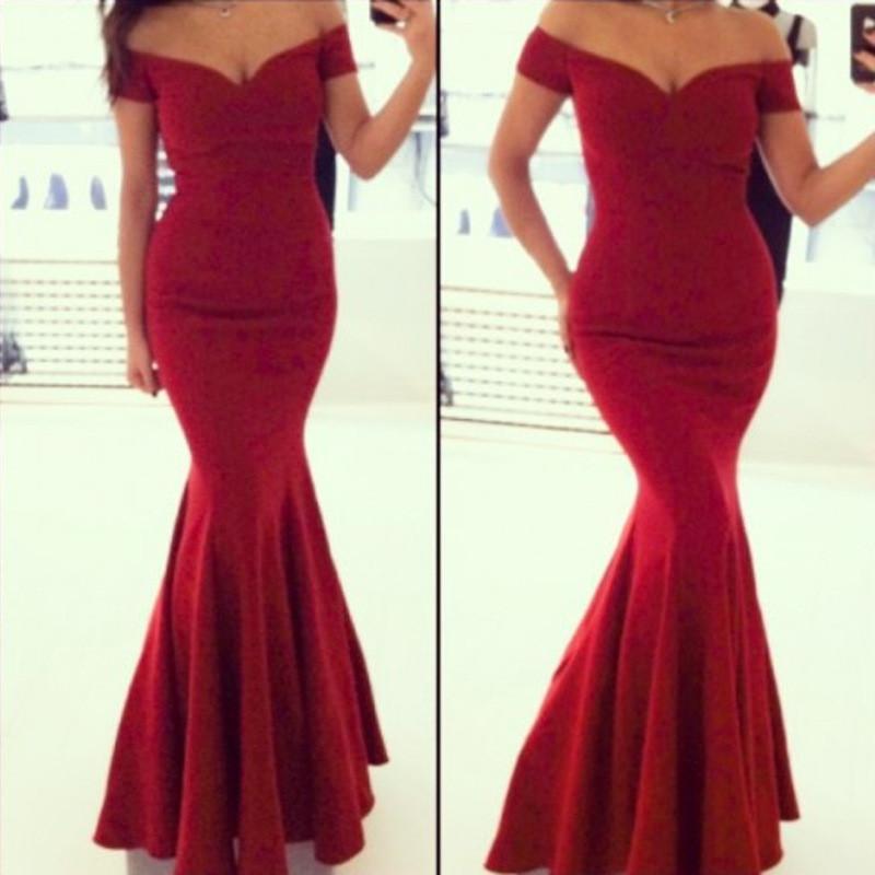FASHION OFF SHOULDER RED MERMAID LONG PARTY FLOOR LENGTH DRESS