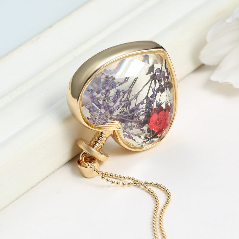 FLOWER GLASS HEART PENDANT NECKLACE