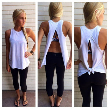SCOOP BACKLESS SLEEVELESS PURE COLOR CASUAL BLOUSE