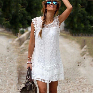 LACE RUFFLED ELEGANT LOVELY SLEEVELESS SHORT DRESS