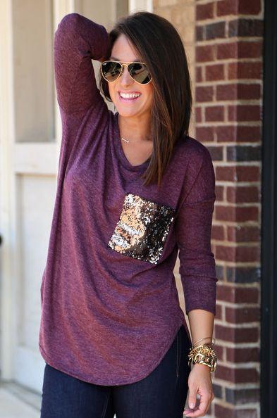 SCOOP SEQUINS POCKET LONG SLEEVES LONG BLOUSE