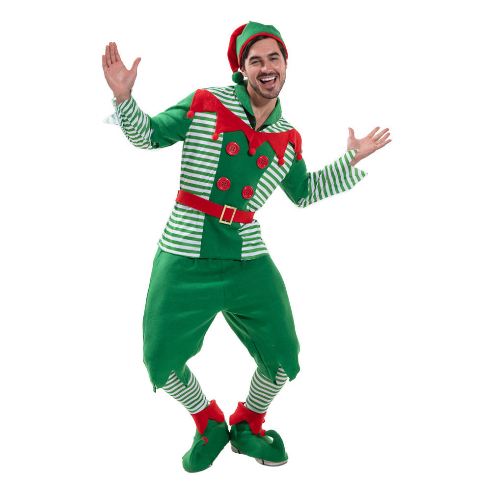 Christmas Elf Costume Men's Striped Party Outfit