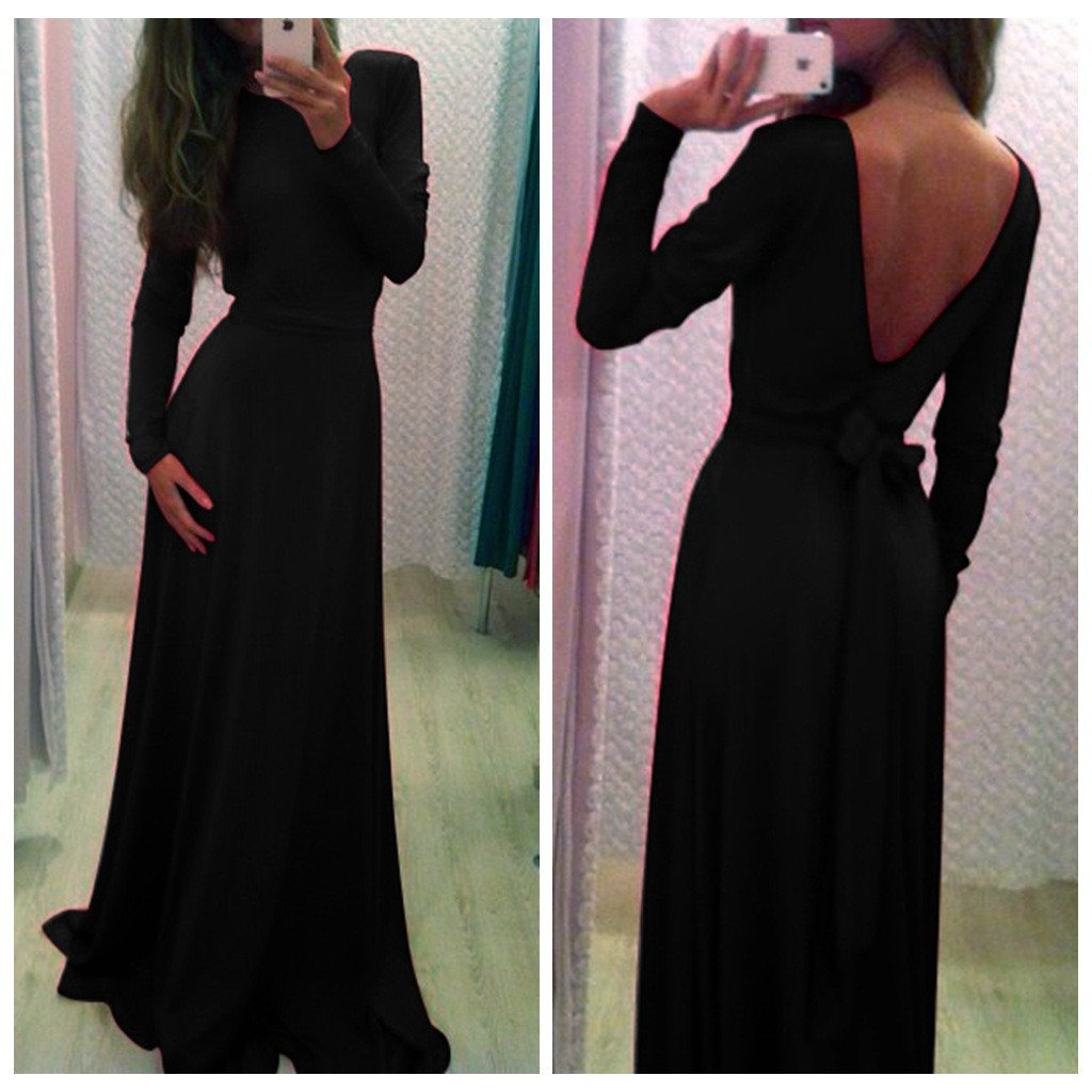 LONG SLEEVES PURE COLOR LONG DRESS