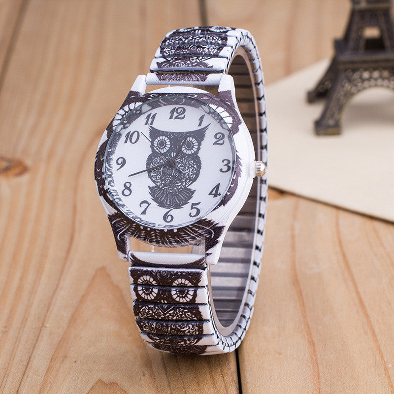 OWL PRINT WHITE ALLOY WATCH