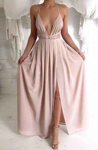 SPAGHETTI V-NECK BACKLESS SOLID COLOR LONG DRESS