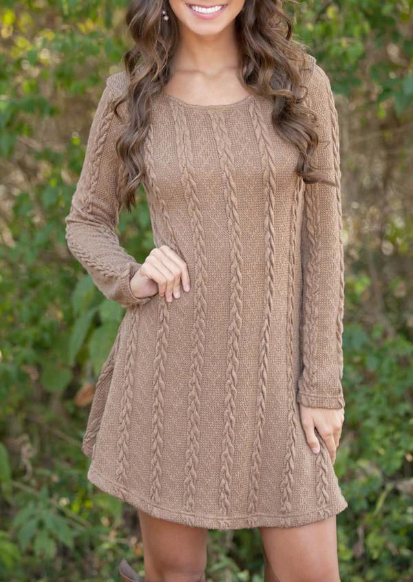 KNITTING ROUND NECK LONG SLEEVE SWEATER WITH PLUS SIZE
