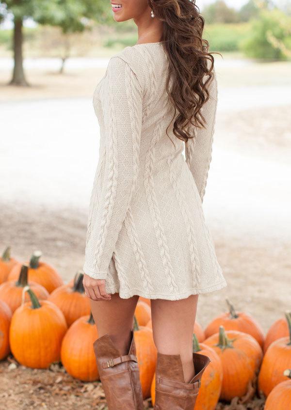 KNITTING ROUND NECK LONG SLEEVE SWEATER WITH PLUS SIZE