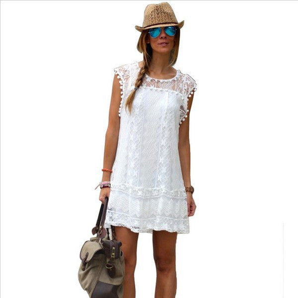 LACE RUFFLED ELEGANT LOVELY SLEEVELESS SHORT DRESS
