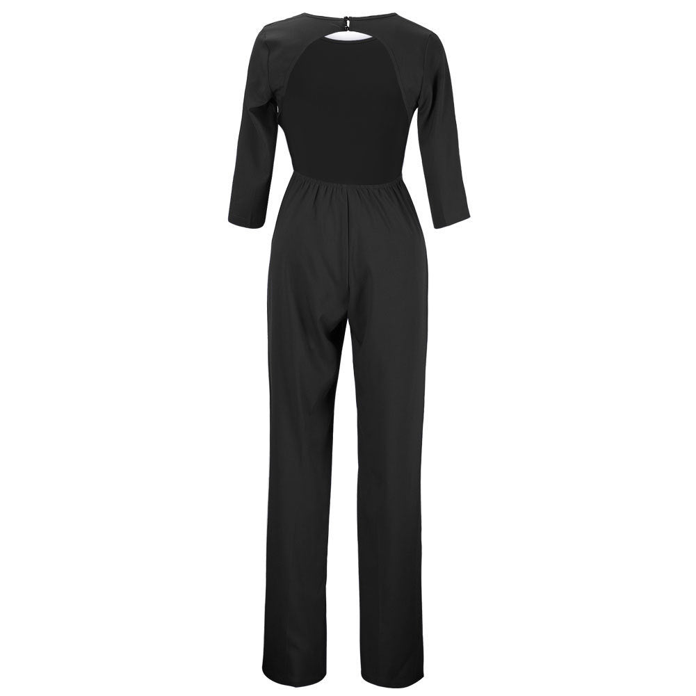 PURE 3/4 SLEEVES SCOOP SLIM LONG JUMPSUIT