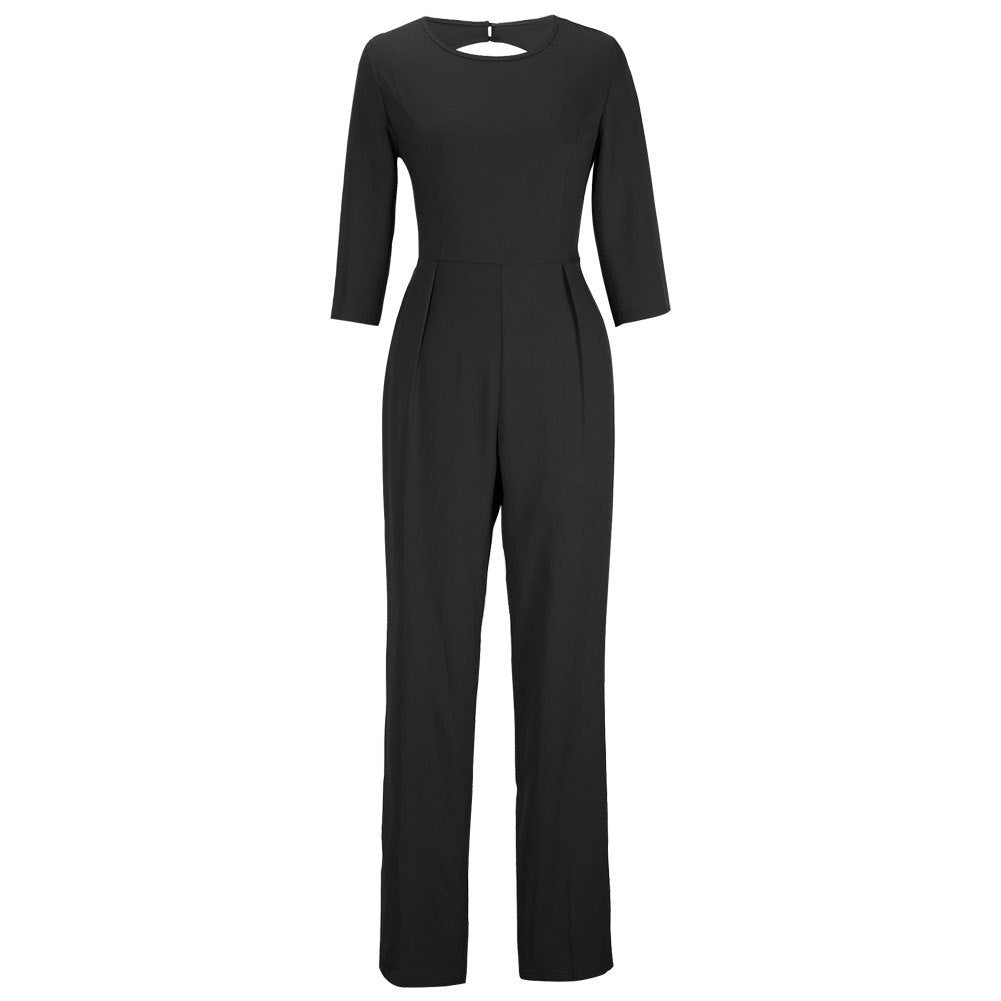PURE 3/4 SLEEVES SCOOP SLIM LONG JUMPSUIT