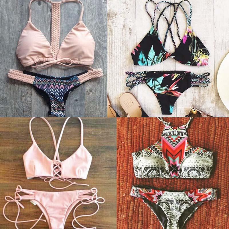 Flower Print Cross Wrap Strappy Bikini Set Swimwear - Meet Yours Fashion - 5